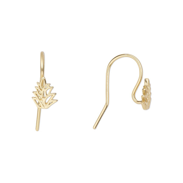 Ear wire, Amoracast®, satin-finished "vermeil" (gold-finished sterling silver), 13x8x6mm pineapple crown. Sold per pair. image number 0
