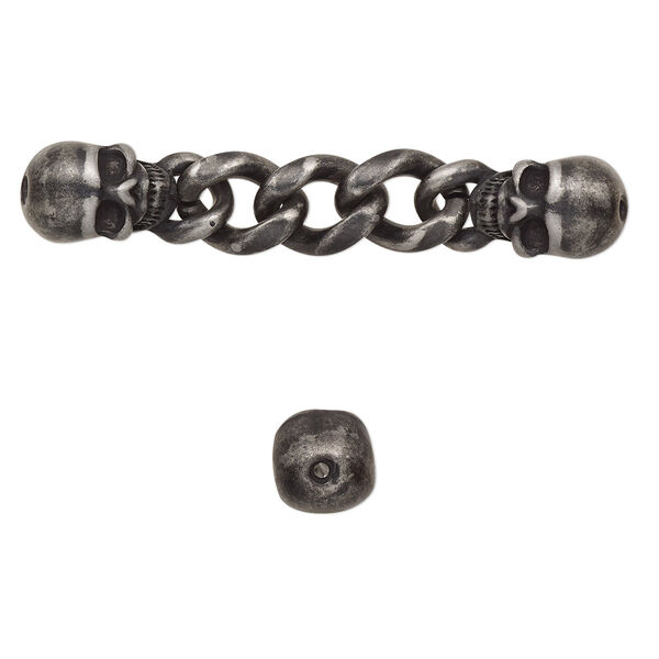 Focal, stainless steel, black, 53x9mm with 12.5x9mm skull and 8.8mm curb chain with 2 holes. Sold individually. image number 0