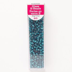 Seed bead, glass, pkg/40g, translucent silver-lined dark teal, #6 round.