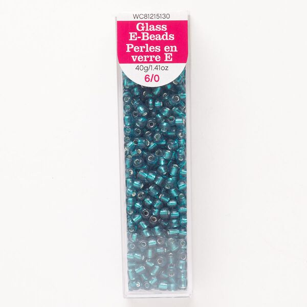Seed bead, glass, pkg/40g, translucent silver-lined dark teal, #6 round. image number 0