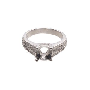 Ring, cubic zirconia and rhodium-plated sterling silver, clear, 8mm wide with open back and SS39 or 8mm round 4-prong setting, size 7. Sold individually.