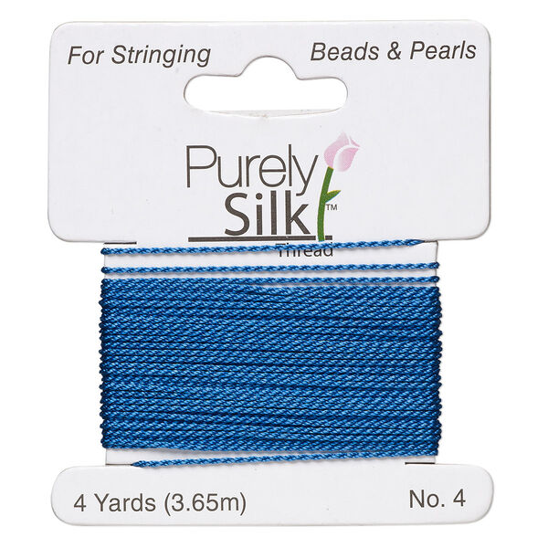 Thread, Purely Silk™, royal blue, medium-heavy, size #4, 24-pound test. Sold per 4-yard card. image number 0