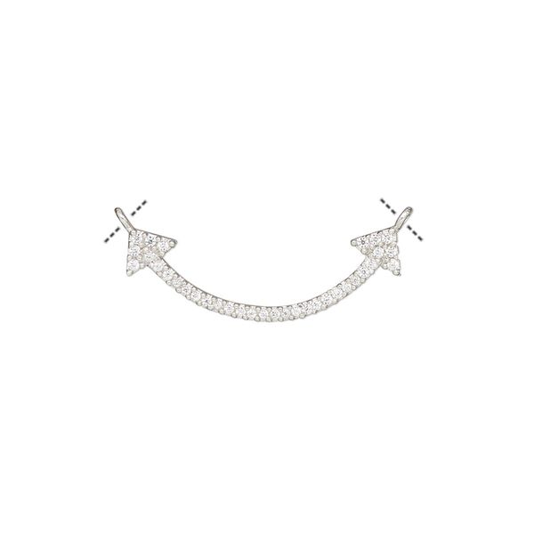 Link, cubic zirconia and rhodium-plated sterling silver, clear, 23x8mm single-sided curved double arrow. Sold individually. image number 0