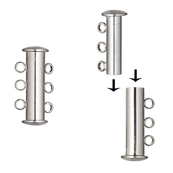 Clasp magnetic slide lock 1pkg1, 20x5mm round tube, silver-finished brass 3-strand image number 0