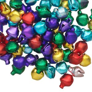 Bell mix, aluminum, jewel tones, 6mm. Sold per pkg of 100.