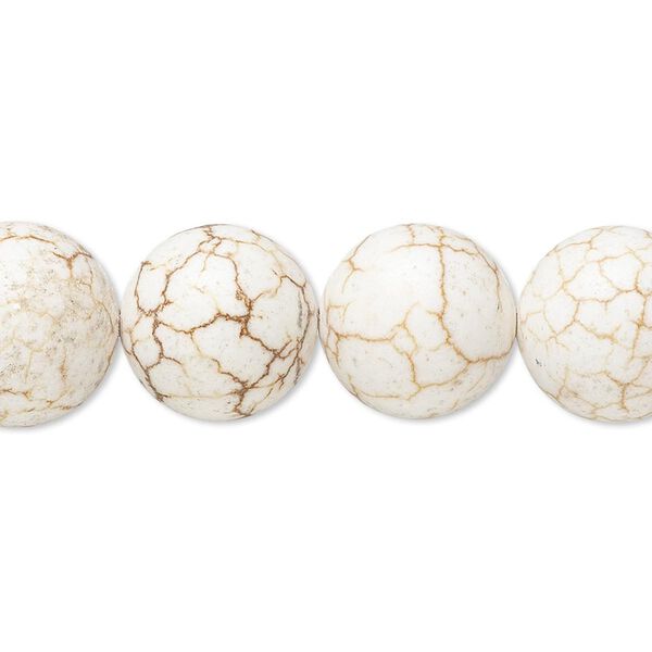 Bead, magnesite (stabilized), white, 13-14mm round, C grade, Mohs hardness 3-1/2 to 4. Sold per 8-inch strand. image number 0