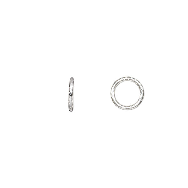 Jump ring, sterling silver, 8mm soldered textured round, 6mm inside diameter, 18 gauge. Sold per pkg of 10. image number 0