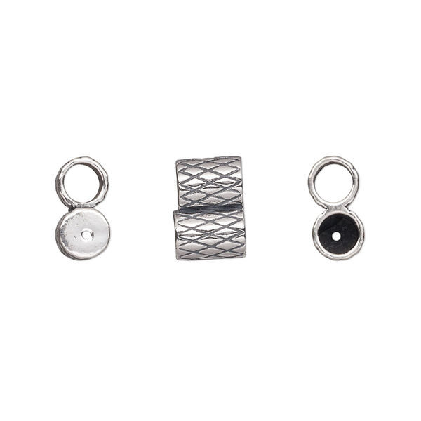 Clasp JBB Findings slide 1pkg1 sterling silver, 11x7.5mm textured double-round tube, set of 2 antiqued image number 0