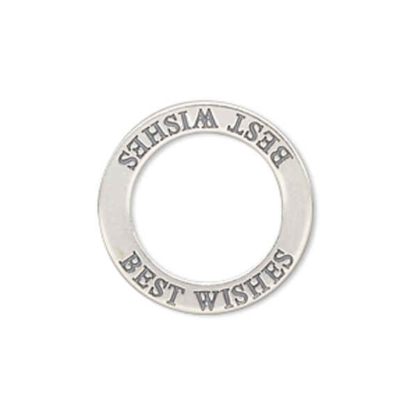 Charm, sterling silver, 22mm affirmation circle, "BEST WISHES." Sold individually. image number 0