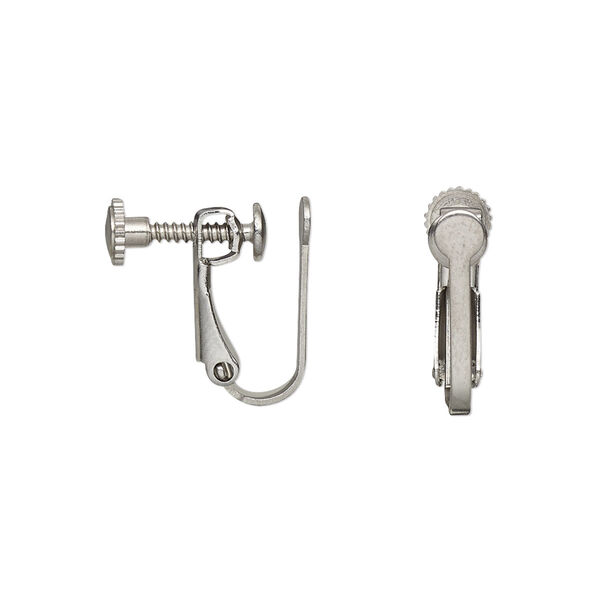 Earring, clip-on, stainless steel, 15.5mm hinged screwback with 3.5mm round flat pad. Sold per pkg of 2 pairs. image number 0
