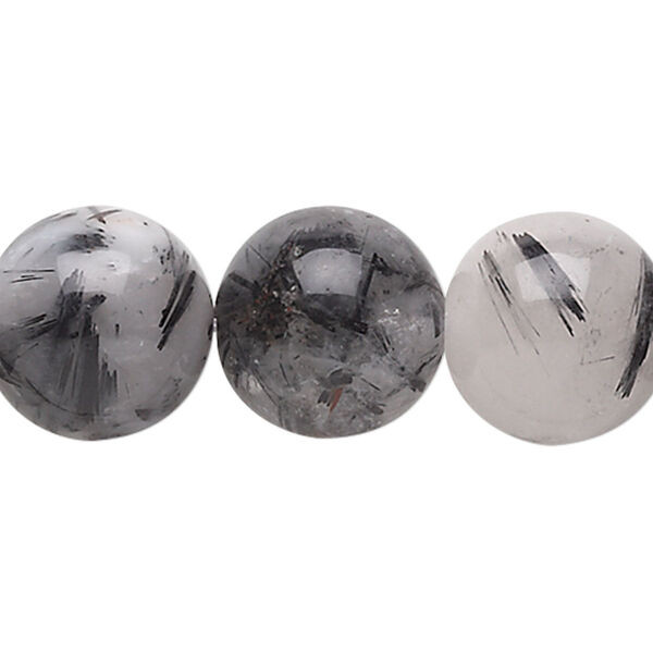 Bead, tourmalinated quartz (natural), 15-16mm round, C grade, Mohs hardness 7. Sold per 15" to 16" strand. image number 0