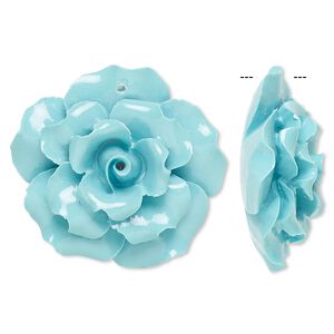 Focal, resin, turquoise blue, 35x35mm flower. Sold individually.