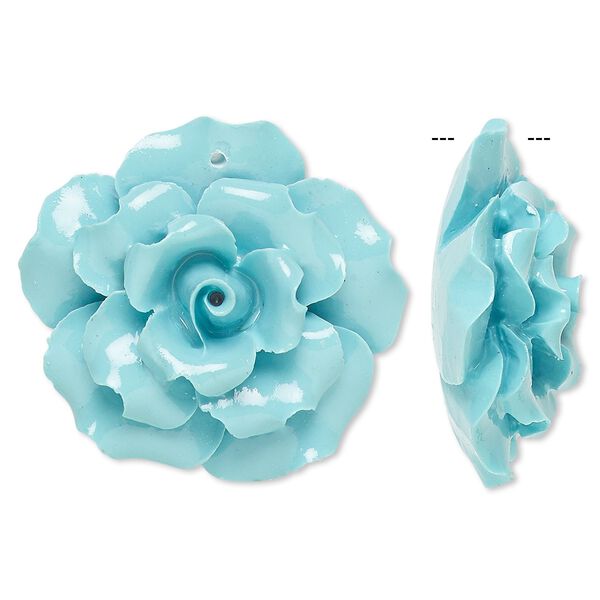 Focal, resin, turquoise blue, 35x35mm flower. Sold individually. image number 0