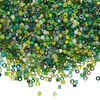 Seed bead mix, glass, 1pkg25g, #15 to #11 round, opaque and translucent multi-green image number 0