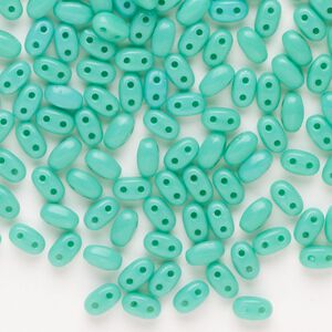 Seed bead, Preciosa Twin™ Pressed Twin Czech glass, pkg/200, 5x2.5mm oval, opaque turquoise, (15302).