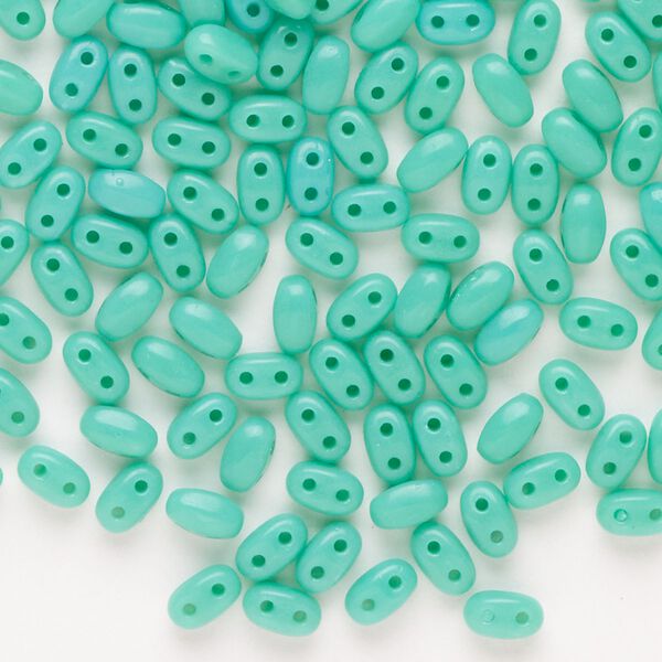 Seed bead, Preciosa Twin™ Pressed Twin Czech glass, pkg/200, 5x2.5mm oval, opaque turquoise, (15302). image number 0