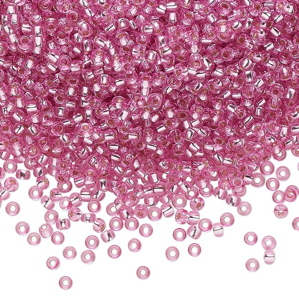 Seed bead, Preciosa Ornela Czech glass, pkg/50g, #11 rocaille, translucent solgel dyed silver-lined pink, (78192). image number 0