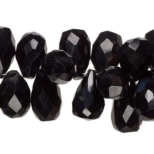 Black onyx 1pkg1, hand-cut top-drilled faceted teardrop bead 8 inch 11x9mm-19x10mm