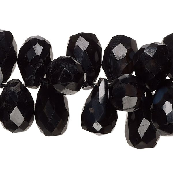 Black onyx 1pkg1, hand-cut top-drilled faceted teardrop bead 8 inch 11x9mm-19x10mm image number 0