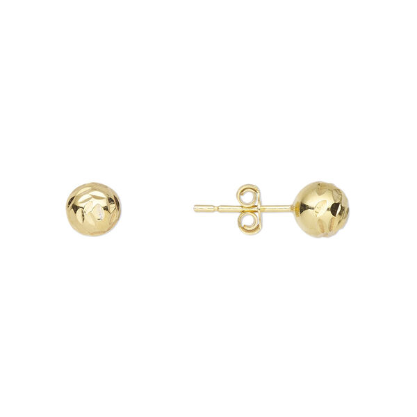 Earstud, gold-finished sterling silver, 6mm diamond-cut ball with post. Sold per pair. image number 0