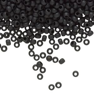 Seed bead, TOHO BEADS®, glass, pkg/7.5g, #8 round, opaque frosted jet (TR-08-49F).