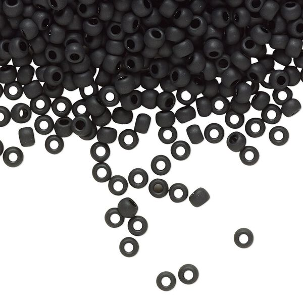 Seed bead, TOHO BEADS®, glass, pkg/7.5g, #8 round, opaque frosted jet (TR-08-49F). image number 0