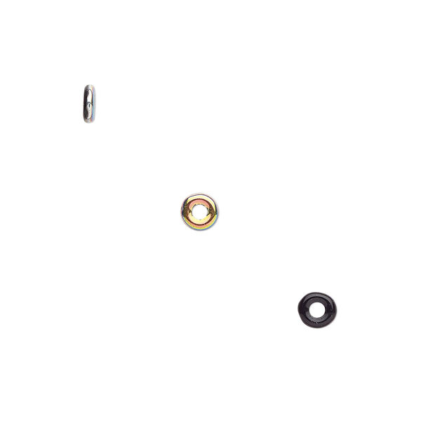 Bead, Czech pressed glass, opaque jet with half-coat vitrail, 4x1mm ring. Sold per pkg of 100. image number 0