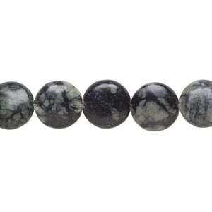 Picasso serpentine 1pkg1, puffed flat round bead natural 15 inch 10mm