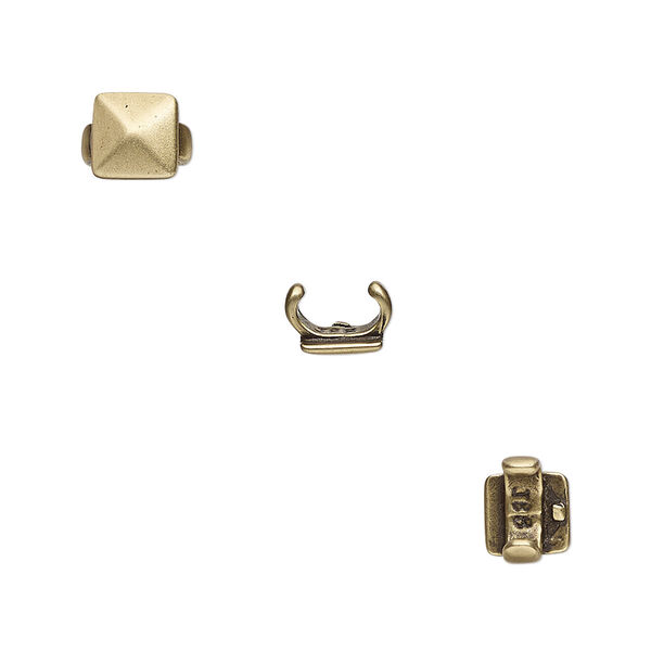 Component, JBB Findings, antiqued brass, 6x6mm faceted square, 5x2mm inside diameter. Sold per pkg of 2. image number 0
