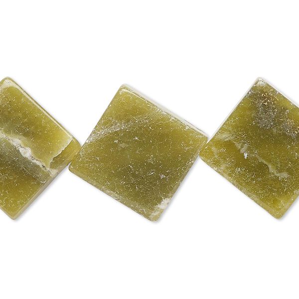 Bead, olive new "jade" (serpentine) (natural), dark, 18x17mm-22x20mm flat diamond, C grade, Mohs hardness 2-1/2 to 6. Sold per 15" to 16" strand. image number 0