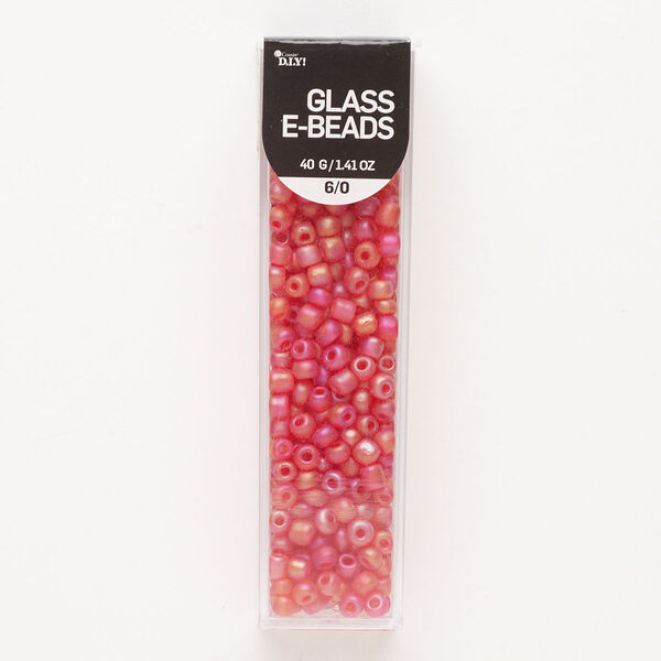 Seed bead, glass, pkg/40g, #6 round, opaque frosted AB raspberry. image number 0