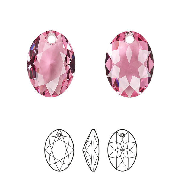 Drop 1pk rose, Crystal Passions® 16mm pendant elliptic cut 6438 image number 0
