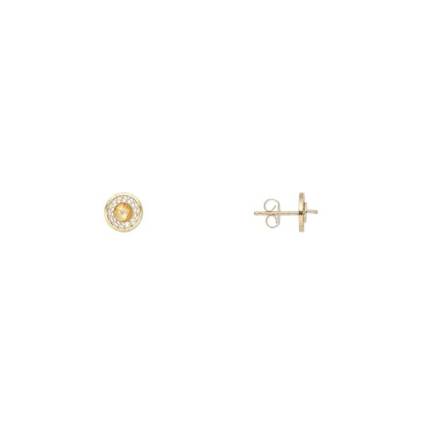 Earstud 1pkg2 14Kt gold-filled, 8mm round / 4mm cup / 2mm peg / 4-5mm half-drilled round setting / earnuts, 1 pair image number 0