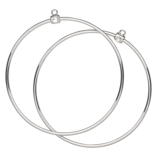 Bracelet bangle brass crystal 2pk, silver finish crystal clear 7.5 inch image number 0