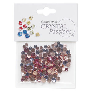 Flat back mix 1pkg144 rose and lavender, Crystal Passions&reg; rhinestone 3-4.80mm hotfix round SS12 / SS16 / SS20