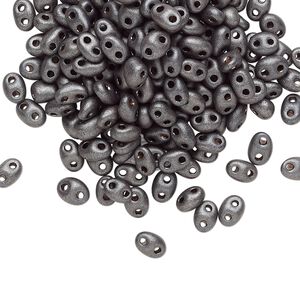 Seed bead, Preciosa Twin™ Czech glass, pkg/250g, 5x2.5mm oval, opaque dark brown terra pearl black, (28918).