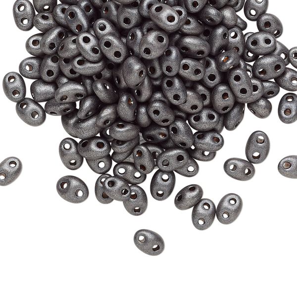 Seed bead, Preciosa Twin™ Czech glass, pkg/250g, 5x2.5mm oval, opaque dark brown terra pearl black, (28918). image number 0