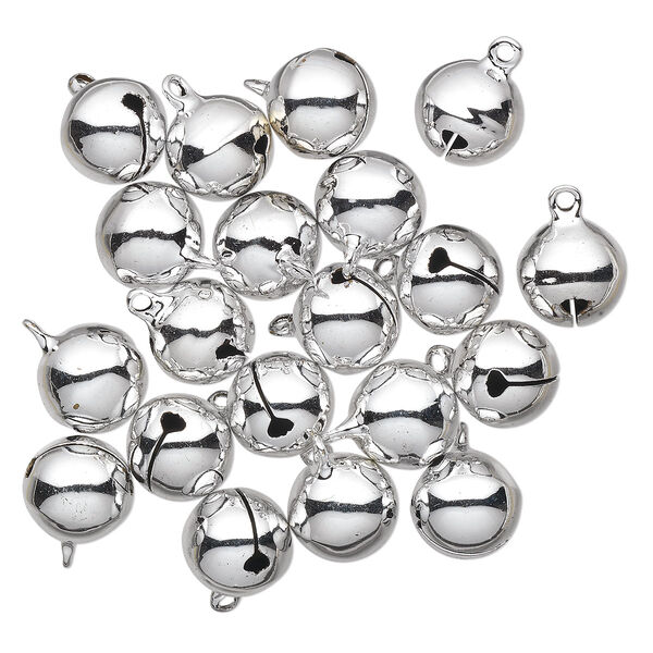 Bell, silver-plated brass, 14mm round with clapper. Sold per pkg of 20. image number 0