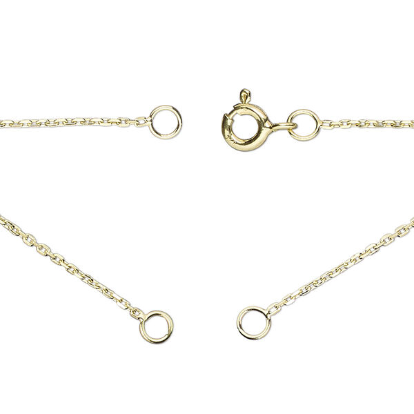 Sterling silver "vermeil" 1pkg1, 1mm diamond-cut cable chain necklace component, 18.75 inch / 5mm springring clasp / 3.5mm jump ring gold-plated image number 0
