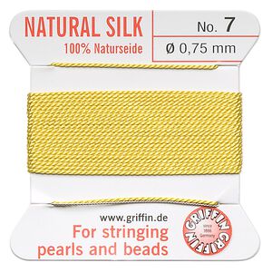 Thread, Griffin, silk, yellow, size #7. Sold per 2-meter card (approximately 78 inches).