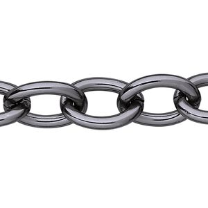 Chain 1pkg1 cable, 14mm, smooth aluminum / anodized gunmetal 25 foot unfinished