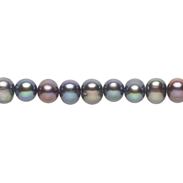 Pearl, cultured freshwater (dyed), peacock, 5mm semi-round, C+ grade, Mohs hardness 2-1/2 to 4. Sold per 15-1/2" to 16" strand. image number 0