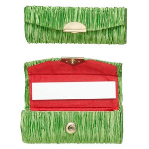Lipstick case, rayon / gold-finished steel / glass, green, 3-1/2x1-1/2-inch. Sold per pkg of 2.