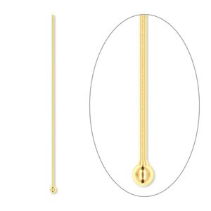 Head pin, gold-plated brass, 1-1/2 inches with 1.5mm ball, 24 gauge. Sold per pkg of 10.