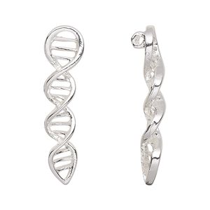 Charm, silver-finished pewter (tin-based alloy), 33.5x8mm helix with (2) hidden loops. Sold per pkg of 2.