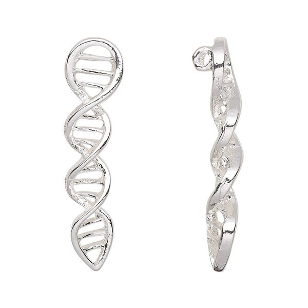 Charm, silver-finished pewter (tin-based alloy), 33.5x8mm helix with (2) hidden loops. Sold per pkg of 2. image number 0