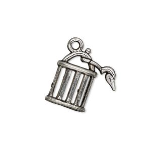 Charm, antique silver-plated "pewter" (zinc-based alloy), 19x18mm single-sided cage. Sold per pkg of 10.