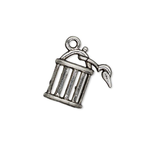 Charm, antique silver-plated "pewter" (zinc-based alloy), 19x18mm single-sided cage. Sold per pkg of 10. image number 0
