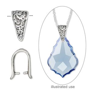 Bail, ice-pick, antiqued sterling silver, 14x8mm fancy triangle, 9mm grip length. Sold per pkg of 10.