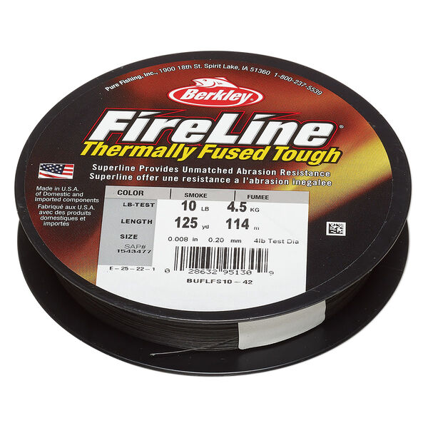 Thread, Berkley® FireLine®, high-modulus polyethylene, 8-fiber braid, smoke, 0.20mm diameter, 10-pound test. Sold per 125-yard spool. image number 0